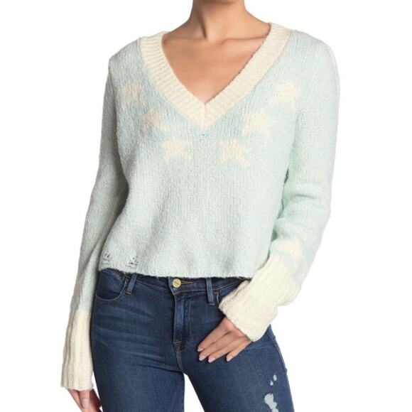 Wildfox Star Girl Ace Sweater M Blue White Distressed V-Neck - Picture 8 of 8